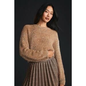 Anthropologie Maeve sweater XL metallic gold eyelash holiday party jumper